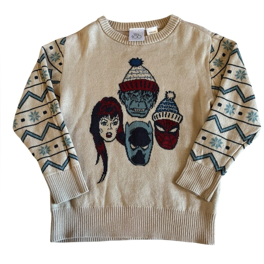 Disney 100 Marvel Knit Sweater XS Spider-Man Villain Winter Crewneck